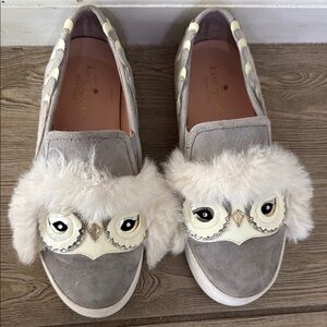 Kate Spade Gray and White Owl Flats